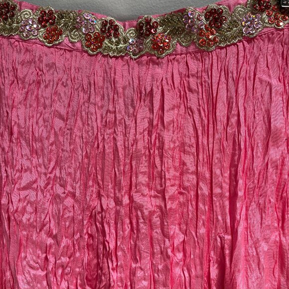 Chaudry Ombre Crinkle Maxi Skirt Pink Beaded‎ Asymmetrical Hem New Medium - Picture 2 of 5